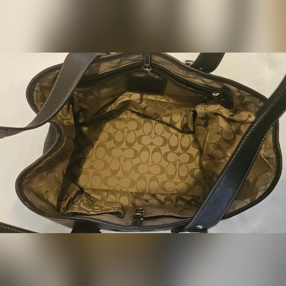 Coach Blk Leather Tote/Satchel Large Great overnight Bag. #9582 - Picture 5 of 13